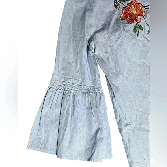 Jealous Tomato Embroidered Floral Striped Bell Sleeve Mini Dress Size L - Picture 4 of 10